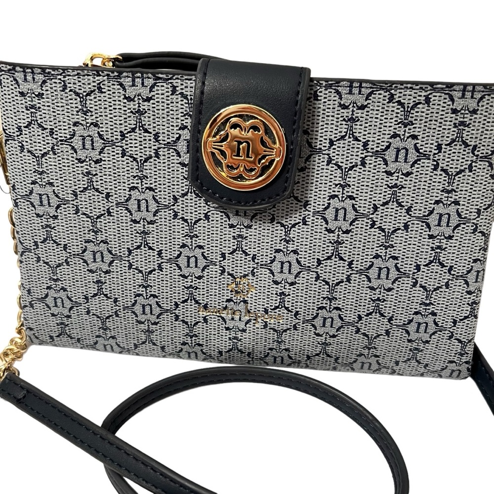 Nanette Lepore Blue/Navy Blue Vegan Leather Chain Wristlet Crossbody Bag. NWOT